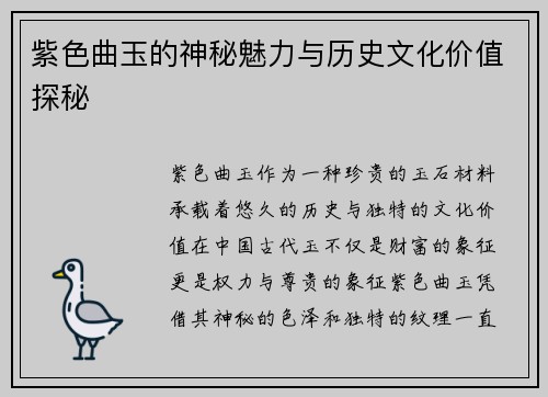 紫色曲玉的神秘魅力与历史文化价值探秘